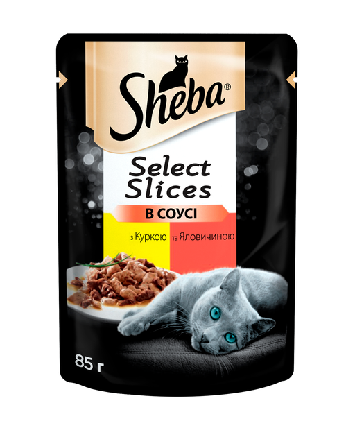 Упаковка влажного корма для кошек Sheba Select Slices с говядиной и курицей для кошек кусочки в соусе 24 шт. * 85 г - изображение 2