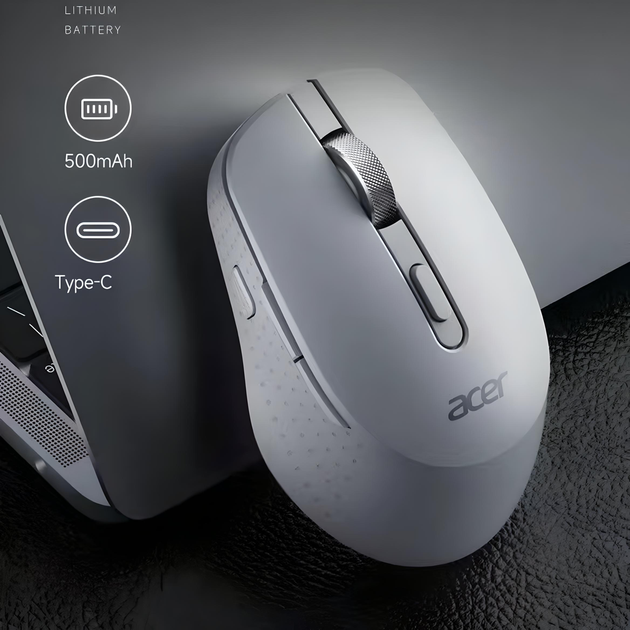 Миша ACER M155 бездротова, з акумулятором, Bluetooth та 2.4GHz, 1600DPI, бежевий - зображення 5
