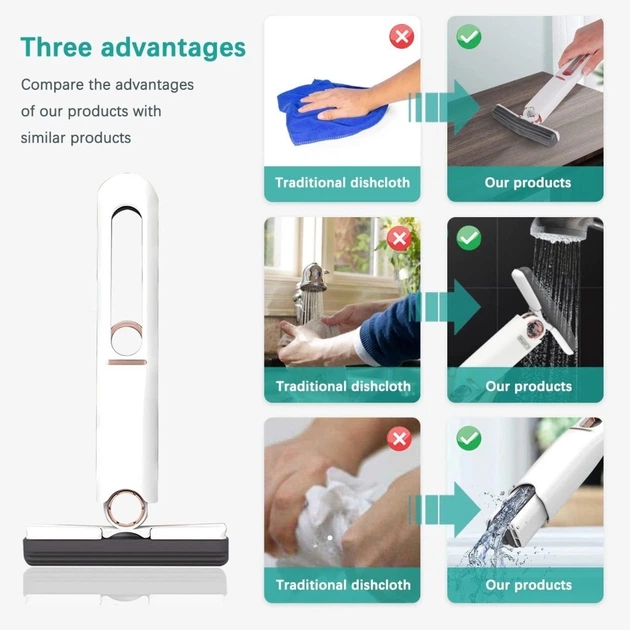 Мини швабра MINI MOP с автоотжимом, ручная мини швабра для уборки, губка для уборки - изображение 2