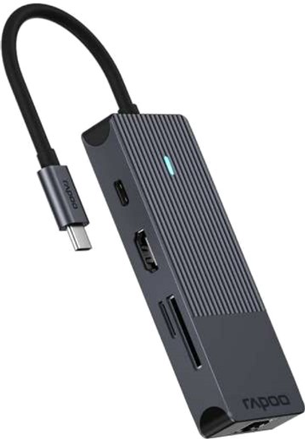 Hub USB-C Rapoo 8 w 1 Black (6940056114129) - obraz 1