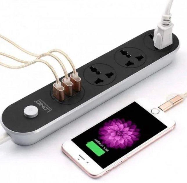 Сетевой фильтр-удлинитель LDNIO 3 розетки + 3 USB 3.1A 1.6 м c выключателем Black (SC3301) - изображение 5