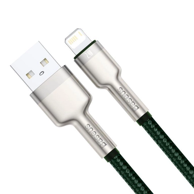 Зарядний кабель Baseus USB - Lightning Cafule Metal Lightning 2.4A 1m Green (CALJK-A06) - зображення 2