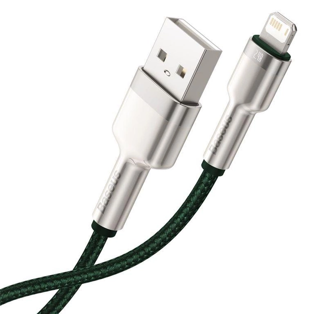 Зарядний кабель Baseus USB - Lightning Cafule Metal Lightning 2.4A 1m Green (CALJK-A06) - зображення 3