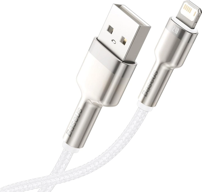 Кабель зарядный Baseus USB - Lightning Cafule Metal Lightning 2.4A 2м White (CALJK-B02) - изображение 3