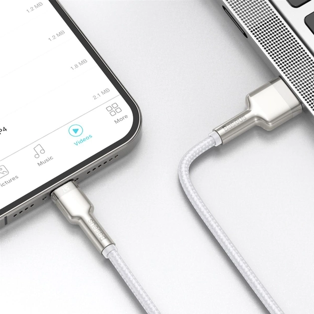 Кабель зарядный Baseus USB - Lightning Cafule Metal Lightning 2.4A 2м White (CALJK-B02) - изображение 4