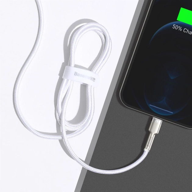Кабель зарядный Baseus USB - Lightning Cafule Metal Lightning 2.4A 2м White (CALJK-B02) - изображение 7