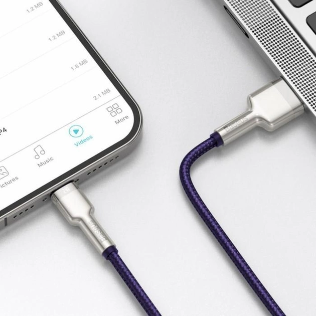 Кабель зарядный Baseus USB - Lightning Cafule Metal Lightning 2.4 A 2 м Purple (CALJK-B05) - изображение 2