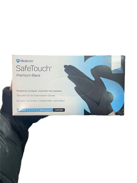 Нитриловые перчатки Medicom, плотность 5 г. - SafeTouch Premium Black - Чёрные (100 шт) L (8-9) - изображение 2