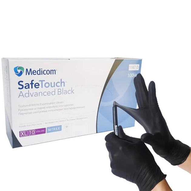 Нитриловые перчатки Medicom, плотность 5 г. - SafeTouch Premium Black - Чёрные (100 шт) XL (9-10) - изображение 1