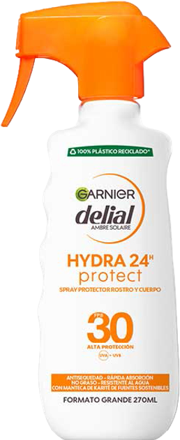 Сонцезахисний спрей Garnier Delial Hydra 24 Protect Spray Protector Rostro y Cuerpo Spf30 270 мл (3600542527378) - зображення 1