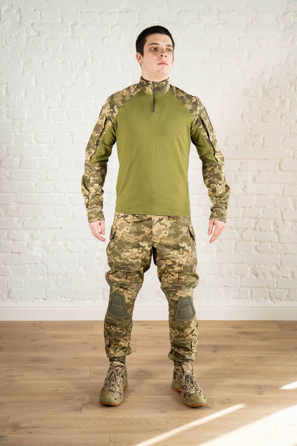 Форма армейская убакс и штаны с наколенниками рип-стоп ХБ tactical Пиксель Олива (601) , S - изображение 1