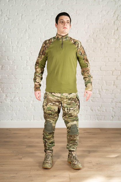 Форма тактическая убакс и штаны с наколенниками ХБ рип-стоп tactical Мультикам Олива (600) , L - изображение 1