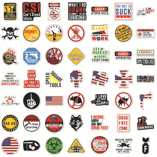 Набір багаторазових вінілових наклейок Danger, Warning signs - 50 шт. Попереджувальні знаки - Водостійкі стікери для обклеювання стікербомбінг на авто телефон ноутбук стіну (AN)20458 - зображення 2