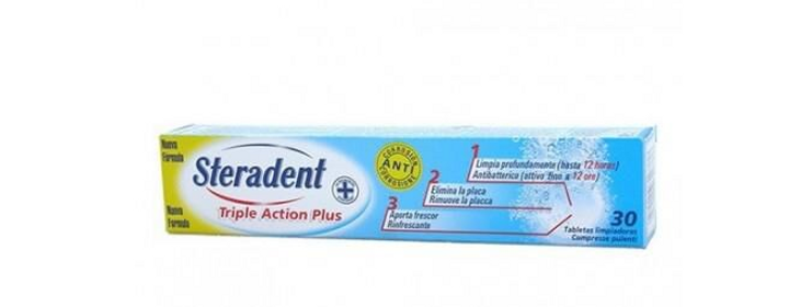 Таблетки для чищення зубних протезів Steradent Triple Action Plus 30 шт (3059946316376) - зображення 1