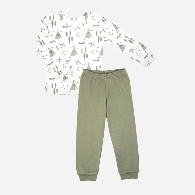 Піжама дитяча (штани + світшот) Nicol 206036 110 см Білий/Сірий/Зелений (5905601017653) - зображення 1