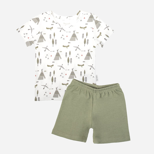 Комплект (футболка + шорти) для хлопчика Nicol 206037 146 см Білий/Сірий/Зелений (5905601017813) - зображення 1