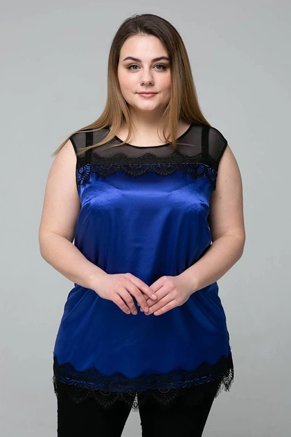 Атласная блуза Tatiana ТОНИ электрик с кружевом 58 - изображение 2