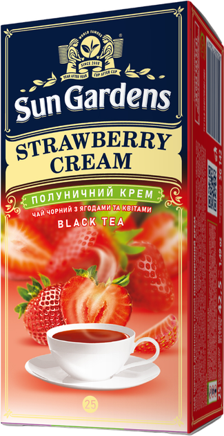 Упаковка Чая черного Sun Gardens Strawberry Cream 2 шт по 25 пакетиков (4820082706241) - Фото 2 Упаковка Чая черного Sun Gardens Strawberry Cream 2 шт по 25 пакетиков (4820082706241) - изображение 2