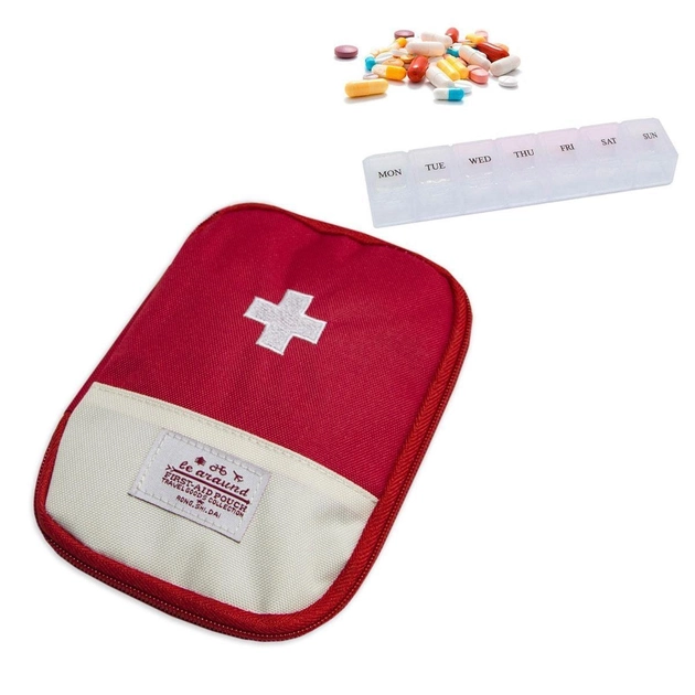Комплект аптечка органайзер червона 13х18 см., та контейнер для таблеток на тиждень Прозорий на 7 днів (VS7170TOP2) - изображение 1