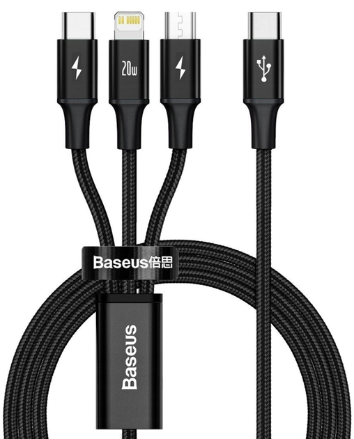 Kabel Baseus Rapid 3w1 micro-USB - Lightning - USB Type-C 1.5 m Black (CAMLT-SC01) - obraz 1