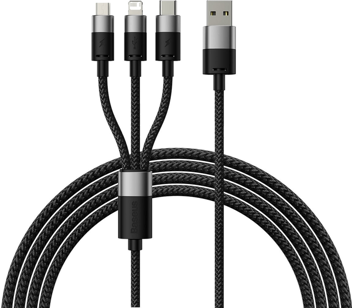 Kabel Baseus StarSpeed 3w1 USB Type-C - micro-USB - Lightning 1.2 m Black (CAXS000001) - obraz 1