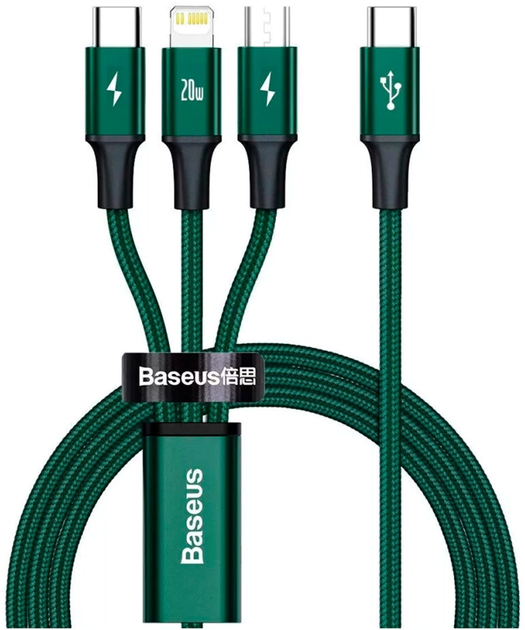 Кабель Baseus Rapid 3в1 micro-USB - Lightning - USB Type C 1.5 м Green (CAMLT-SC06) - зображення 1