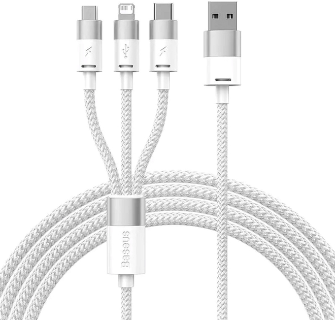 Kabel Baseus StarSpeed 3w1 USB Type-C - micro-USB - Lightning 1.2 m White (CAXS000002) - obraz 1