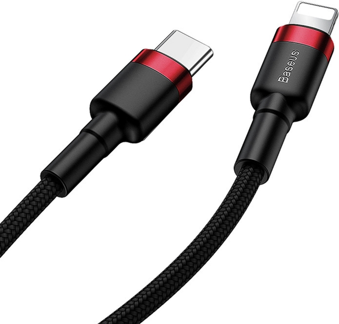 Кабель Baseus Cafule USB Type C - Lightning PD 1 м Black/Red (CATLKLF-91) - зображення 1