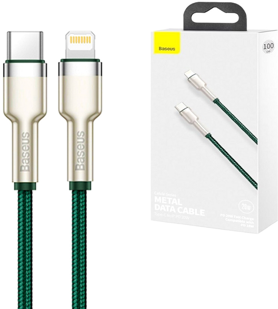 Кабель Baseus Cafule USB Type C - Lightning PD 1 м Green (CATLJK-A06) - зображення 1