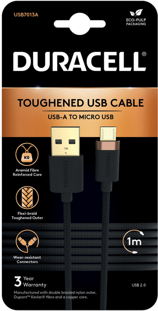 Kabel Duracell USB Type-A - micro-USB 1 m Black (USB7013A) - obraz 1