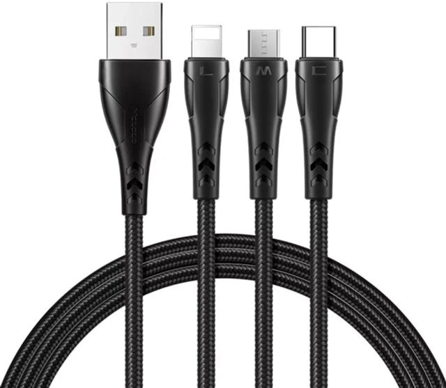 Кабель Mcdodo 3в1 USB Type-C - micro USB + Apple Lightning - USB Type-A 1.2 м Black (CA-6960) - зображення 1
