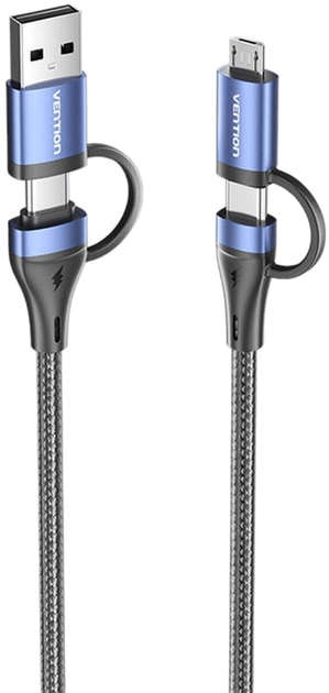 Kabel Vention 4w1 USB Type-A - USB Type-C - micro-USB 1 m Black (6922794774841) - obraz 1