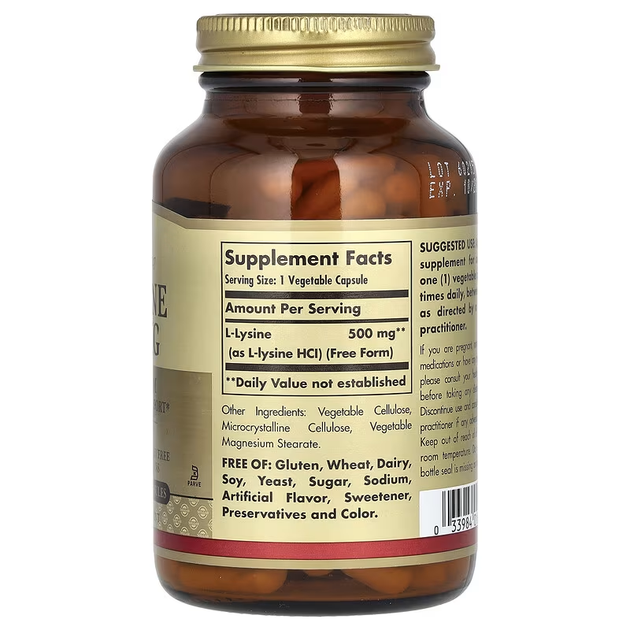 Л-Лизин L-Lysine Free Form 500 мг - 100 вег.капсул - изображение 2
