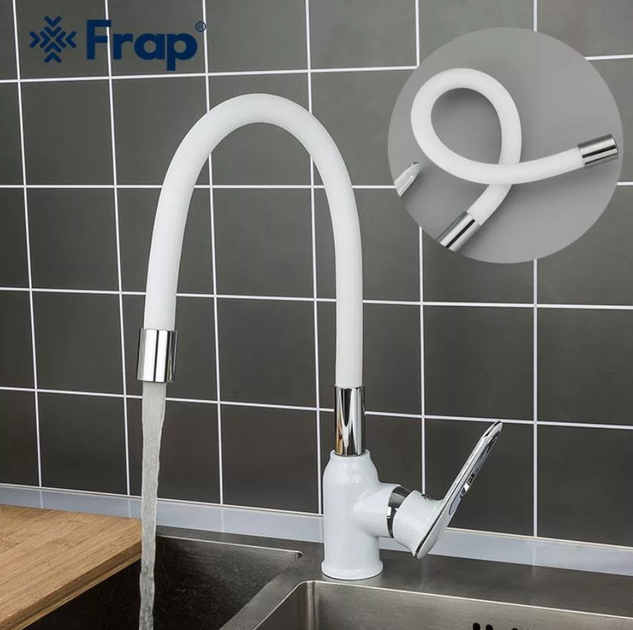 Змішувач для кухні Frap F4049 з гнучким виливом, білий/хром - зображення 2