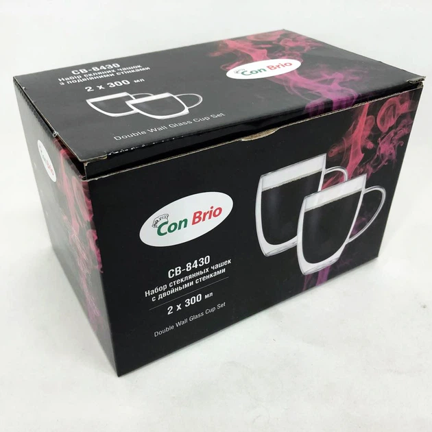 Набор кружек с двойным дном Con Brio CB-8430-2 300 мл 2 шт, стаканы с двойным дном набор, чашки для кофе - изображение 7