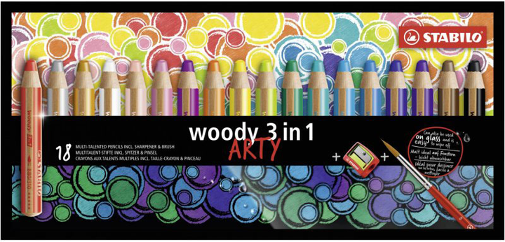 Набір кольорових олівців Stabilo Woody 3 in 1 Arty Assorted18 шт (4006381547161) - зображення 1