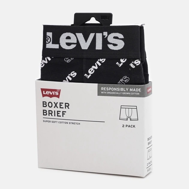 Zestaw majtek męskich typu bokserki bawełnianych 2 szt Levi's Logo Aop Boxer Brief Org Co 701227428-003 M Czarny (8720245581639) - obraz 7