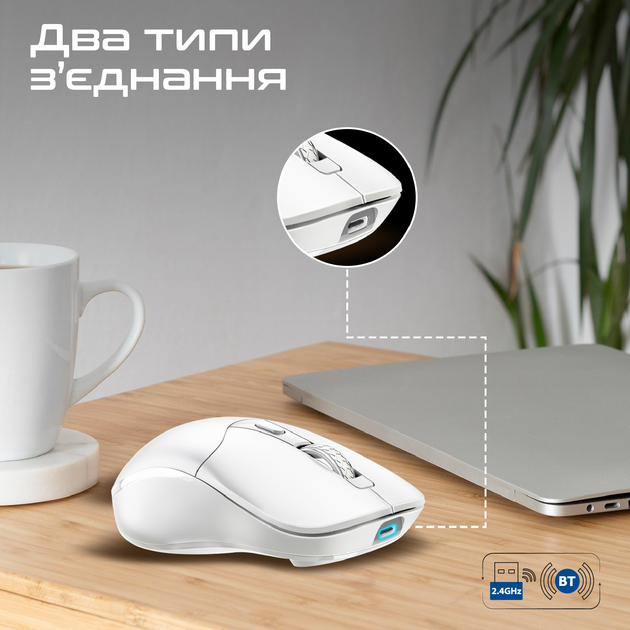 Мышь Promate Samo Wireless/Bluetooth White (samo.white) - изображение 4