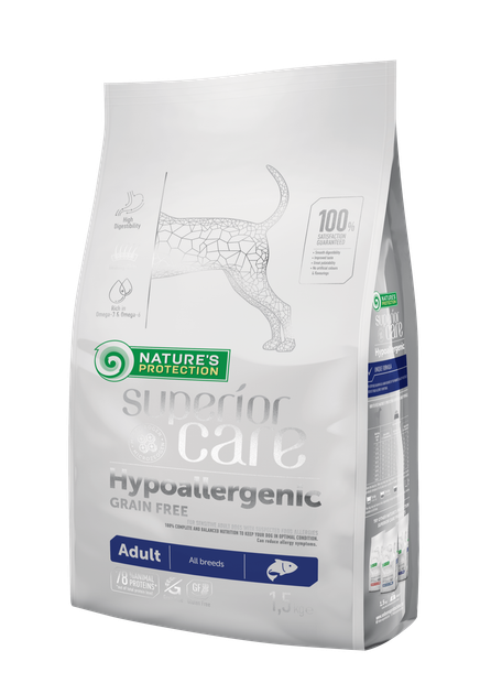 Сухой корм Nature's Protection Superior Care Hypoallergenic Grain Free Adult All Breeds 1.5 кг (NPSC45796) - Фото 1 Сухой корм Nature's Protection Superior Care Hypoallergenic Grain Free Adult All Breeds 1.5 кг (NPSC45796) - изображение 1