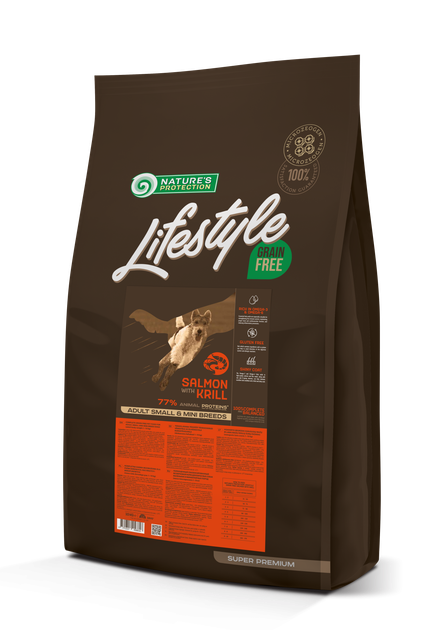 Сухий корм Nature's Protection Lifestyle Grain Free Salmon with Krill Adult Small and Mini Breeds 10 кг (NPLS45681) - Фото 1 Сухий корм Nature's Protection Lifestyle Grain Free Salmon with Krill Adult Small and Mini Breeds 10 кг (NPLS45681) - зображення 1