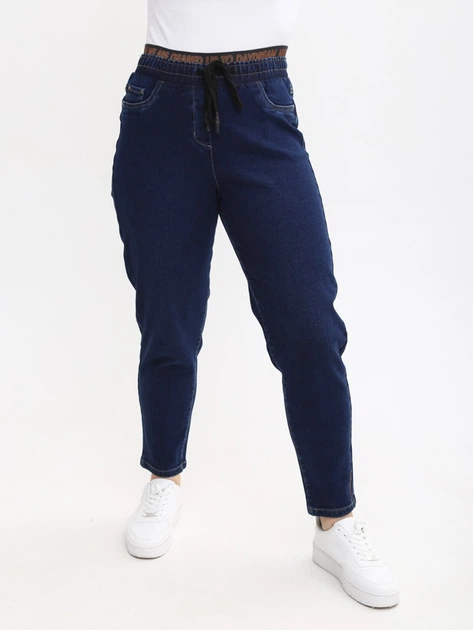 Джинсы женские темно-синие МОМ пояс на резинке 7377-2 W42L30