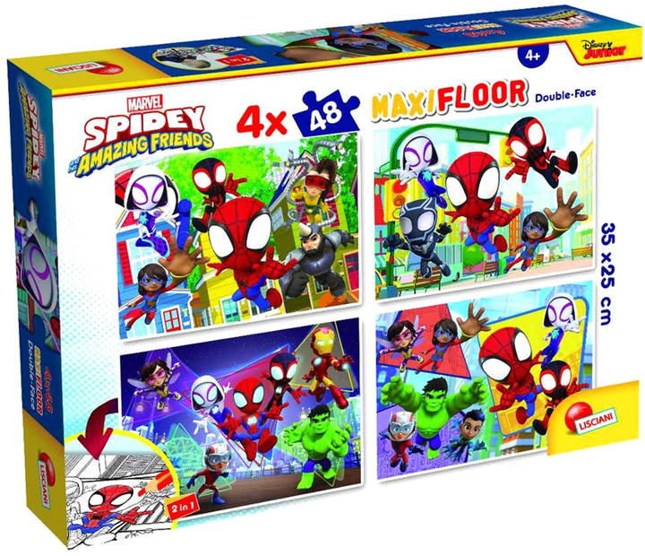 Пазл двосторонній Lisciani Maxi Floor Marvel Spidey 4 x 48 елемента (8008324100378) - зображення 1