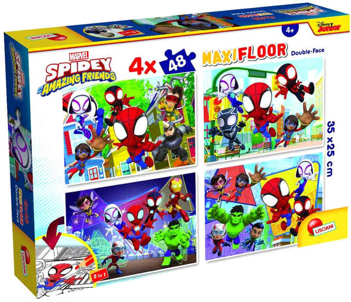 Puzzle dwustronne Lisciani Maxi Floor Marvel Spidey 4 x 48 elementy (8008324100378) - obraz 1