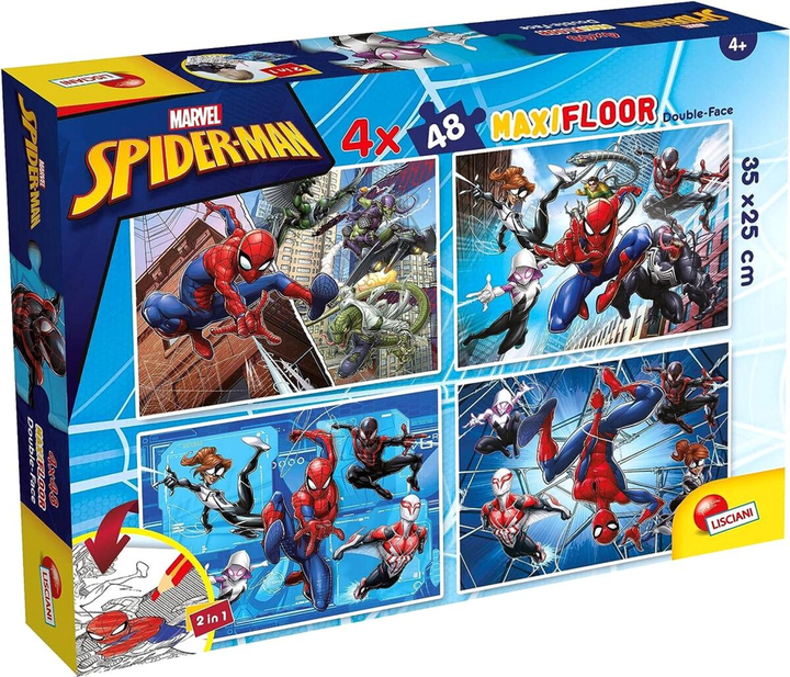 Puzzle dwustronne Lisciani Maxi Floor Marvel Spiderman 4 x 48 elementy (8008324100385) - obraz 1