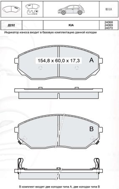 Колодки тормозные дисковые, к-кт. INTELLI D232E - изображение 1