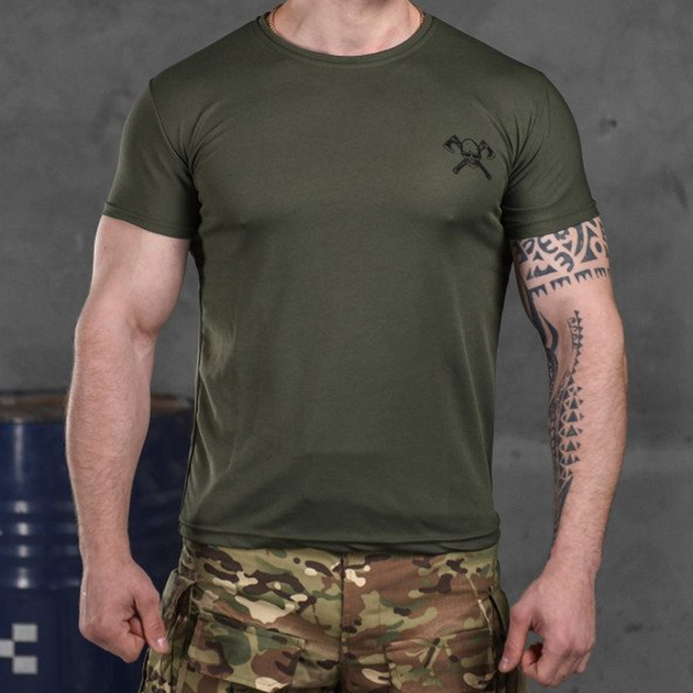 Мужская потоотводящая футболка Coolmax с принтом "Чеpеп" олива размер L - изображение 1