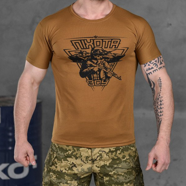 Чоловіча потовідвідна футболка Coolmax з принтом "Піхота" койот розмір M - зображення 1