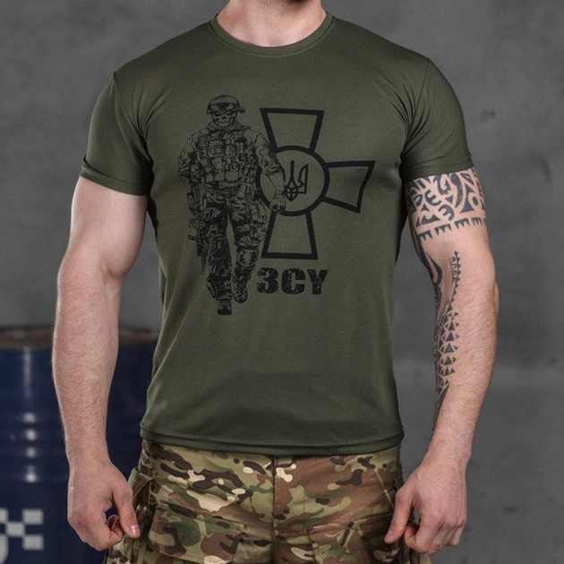 Потоотводящая мужская футболка Coolmax с принтом "Сoлдaт" олива размер L - изображение 1