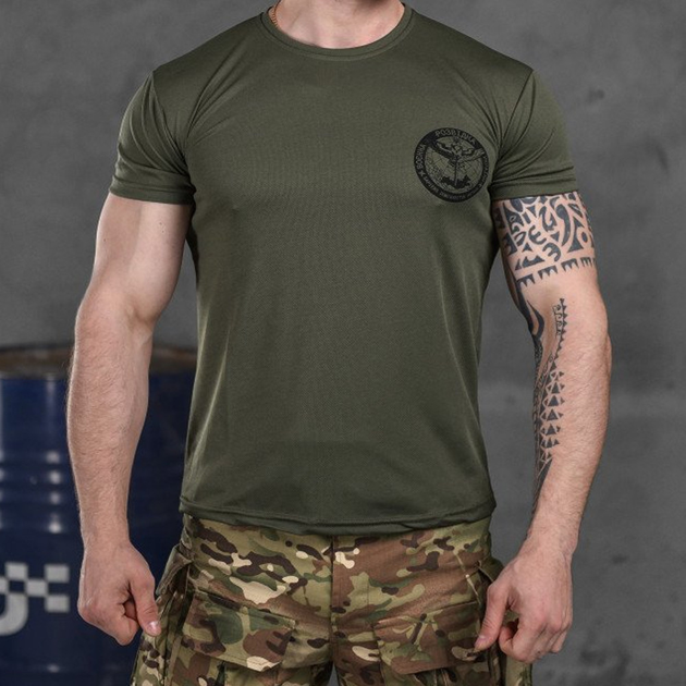 Чоловіча футболка потовідвід Coolmax з принтом "Розвідка" олива розмір XL - зображення 1