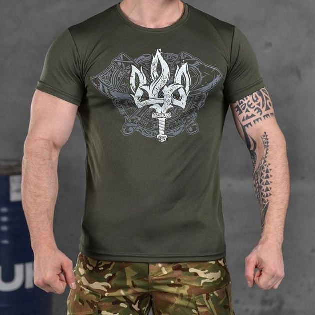 Потовідвідна чоловіча футболка Odin Coolmax із принтом "Coat of arms" олива розмір 2XL - зображення 1